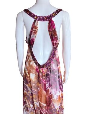 Vintage David & Johnny Purple Floral Maxi Dress with Beaded Bodice